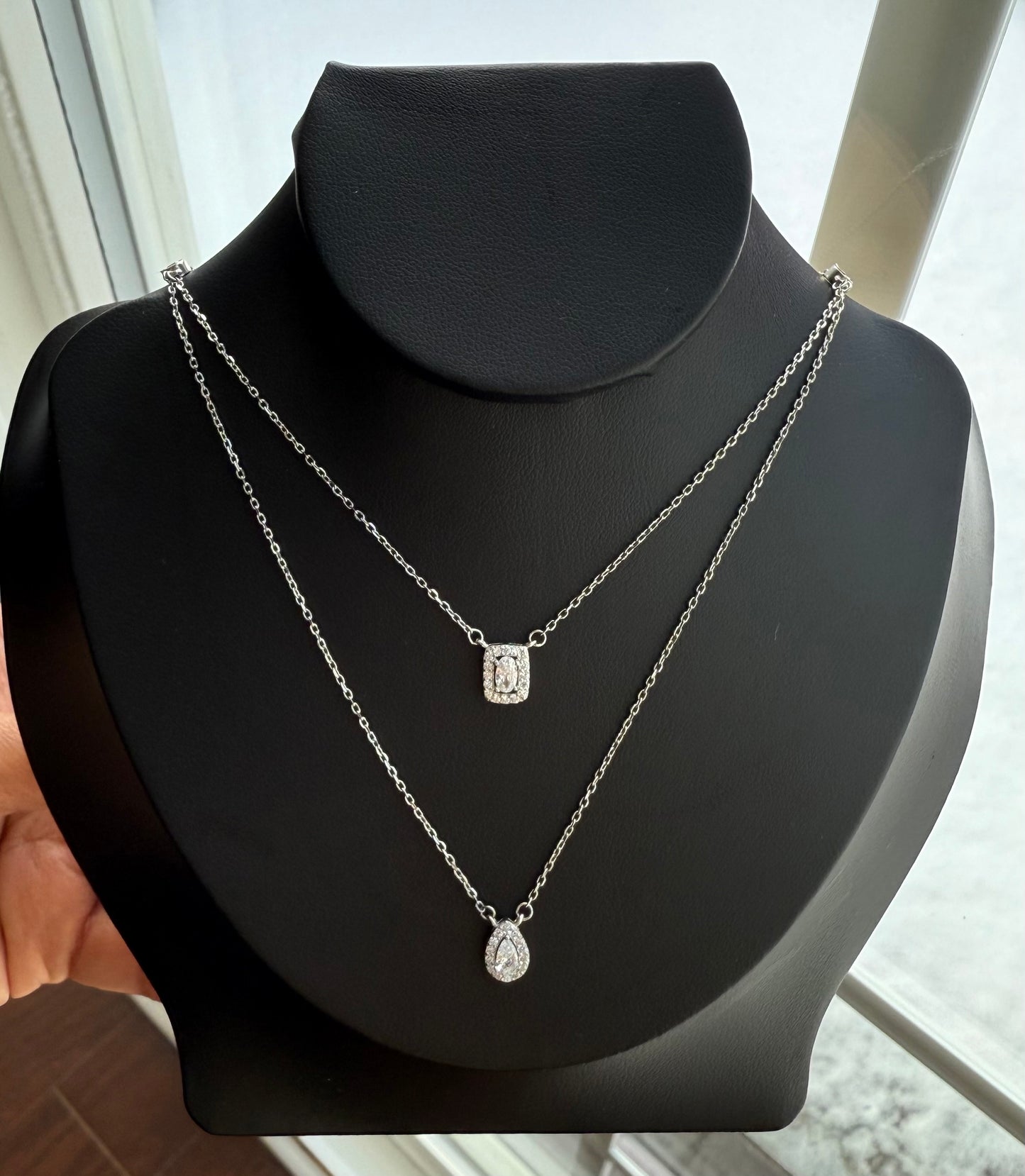 Elsiya Drop Solitaire Double Layered Necklace