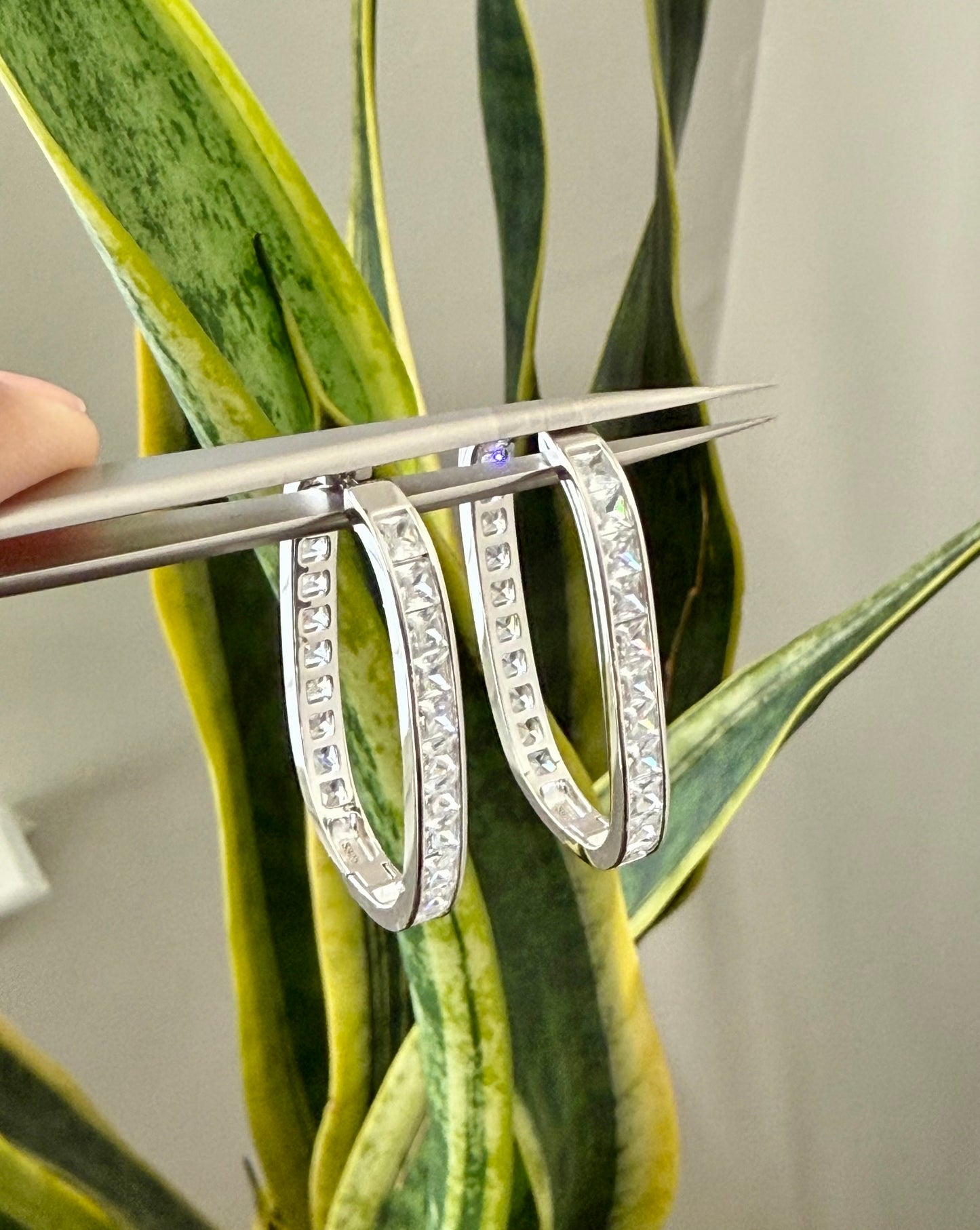 Classic Diamond Studded Hoops on Pure 925 Silver