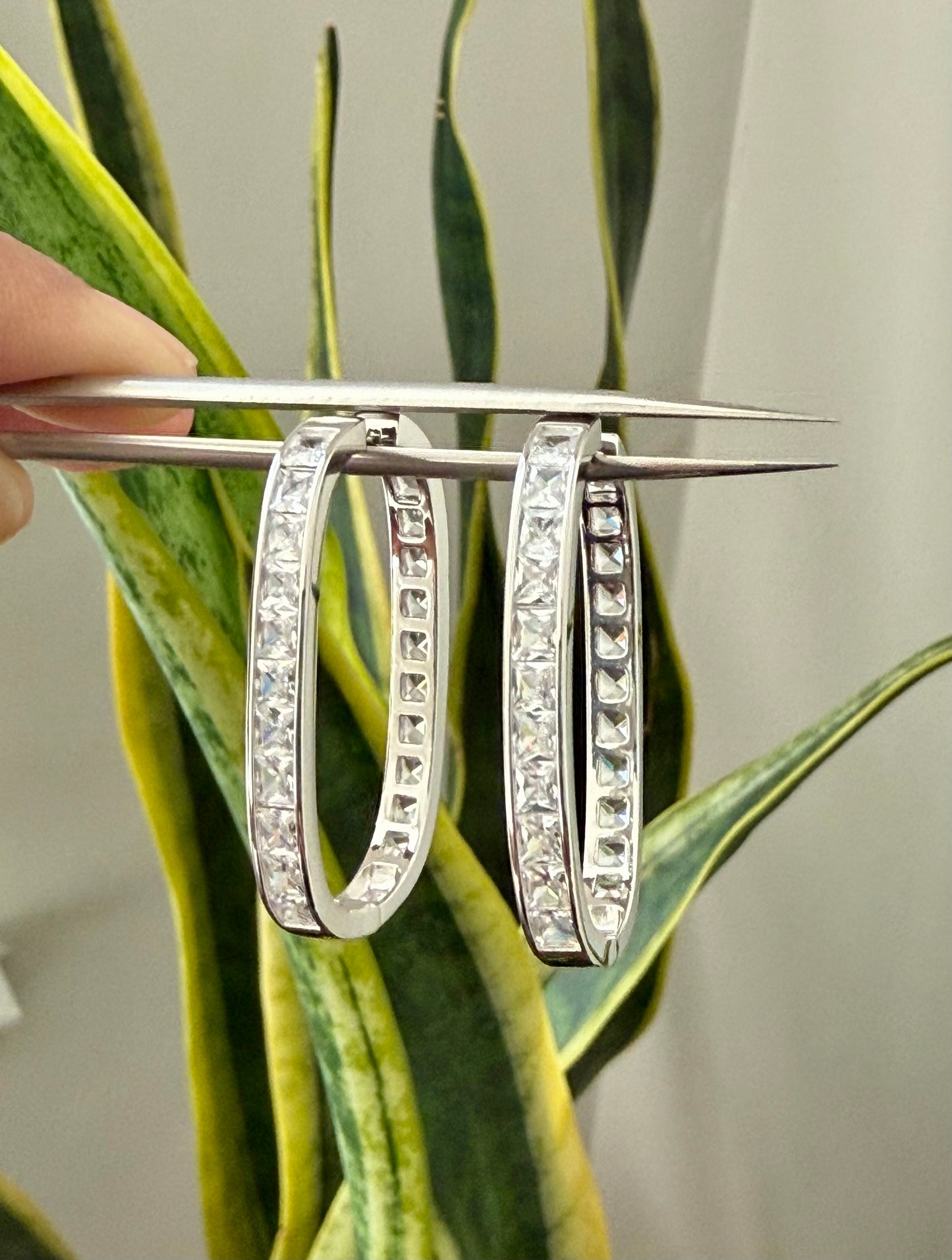 Classic Diamond Studded Hoops on Pure 925 Silver