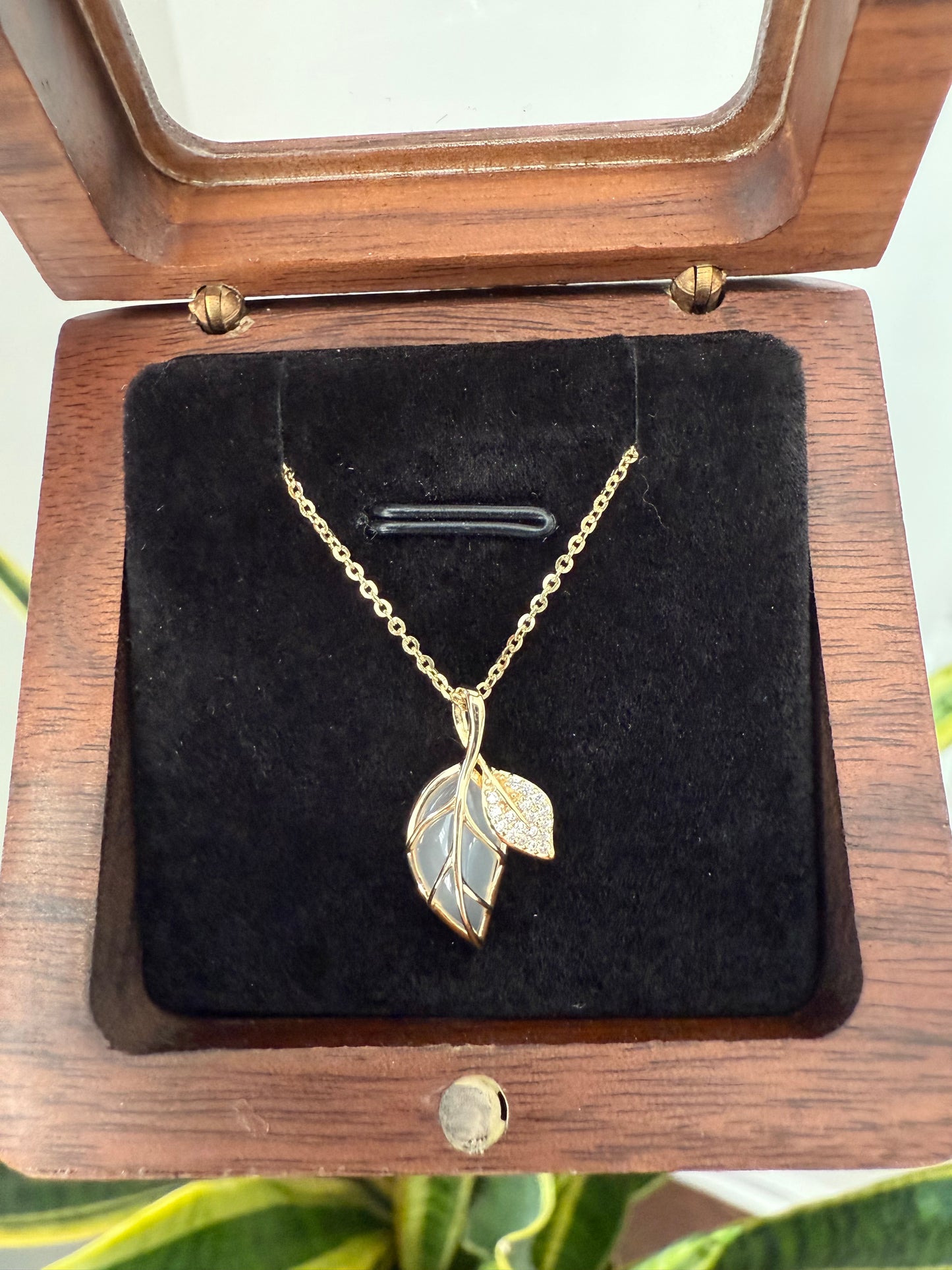 Gold Finish Double Leaf Pendant with Chain on Pure 925 Silver