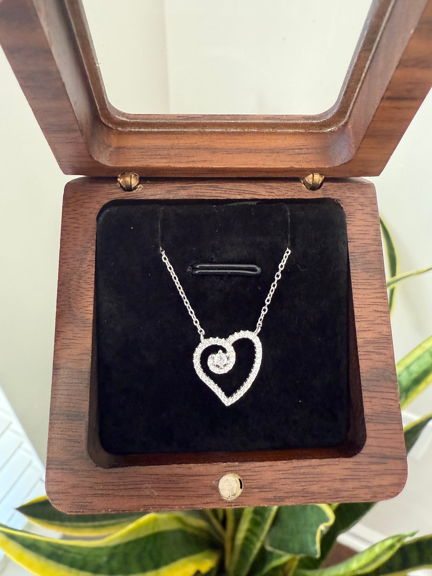 Curvy Heart Pendant with Diamond on Pure 925 Silver