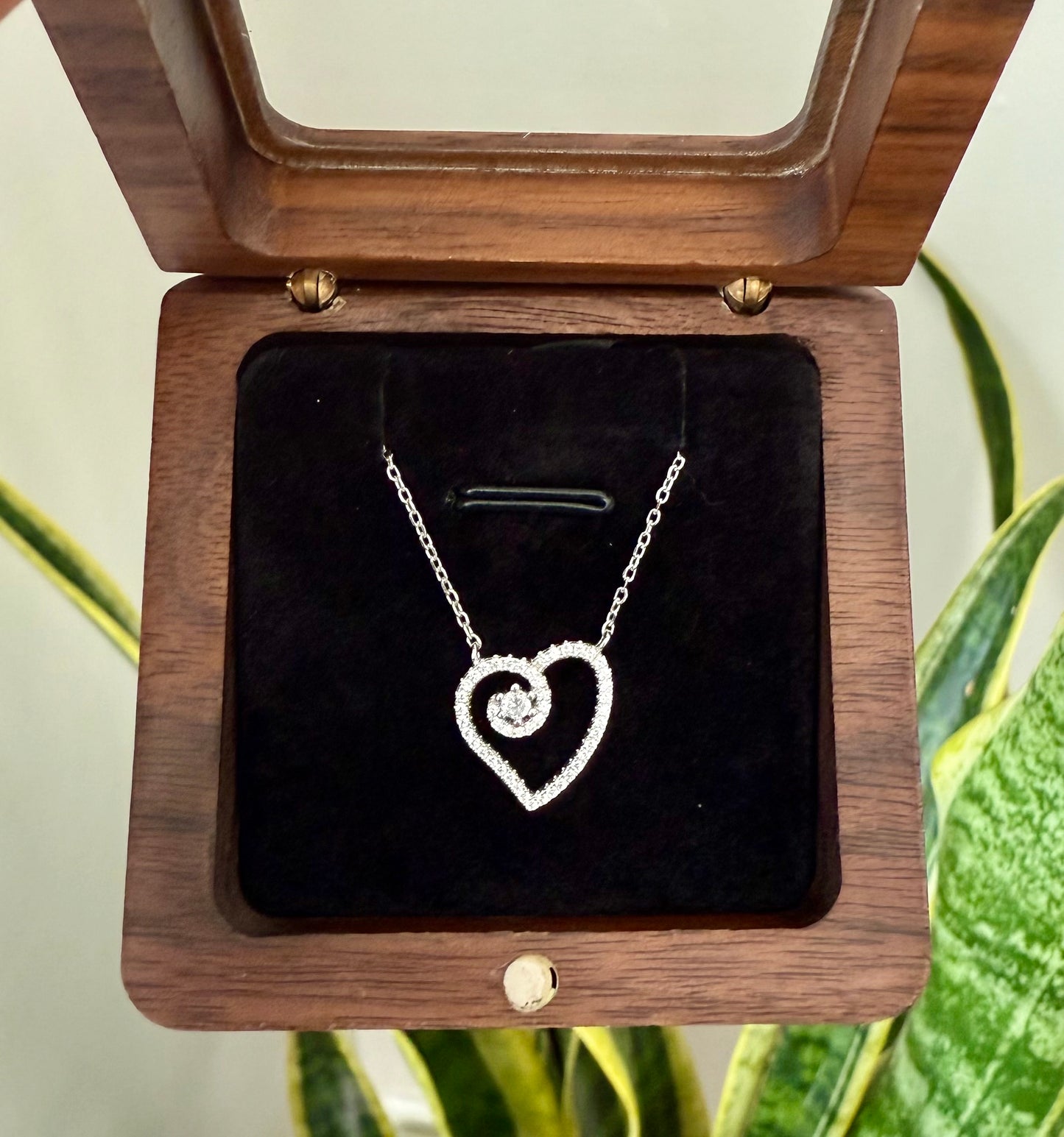 Curvy Heart Pendant with Diamond on Pure 925 Silver