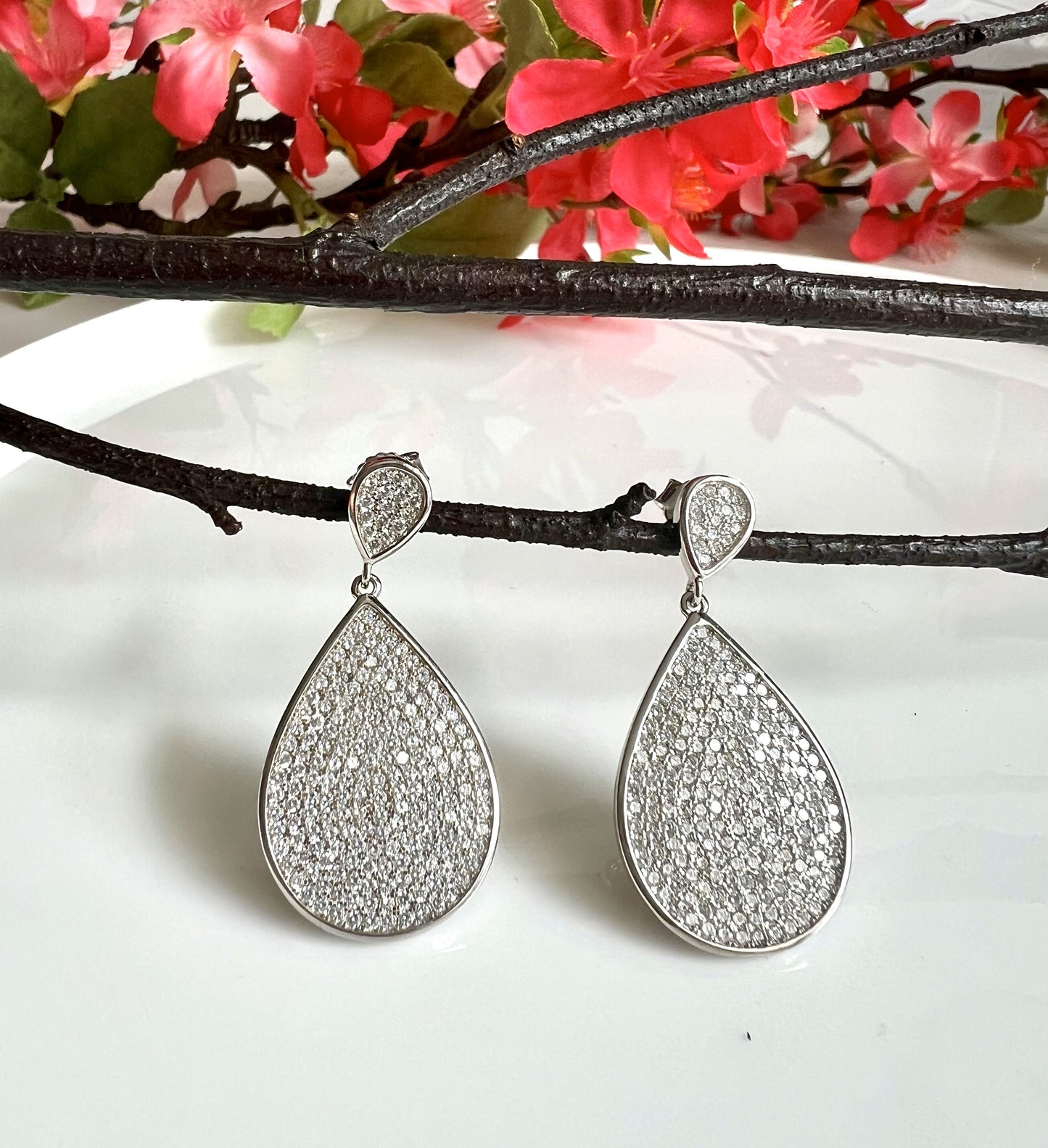 Pave Setting Double Drop Earrings