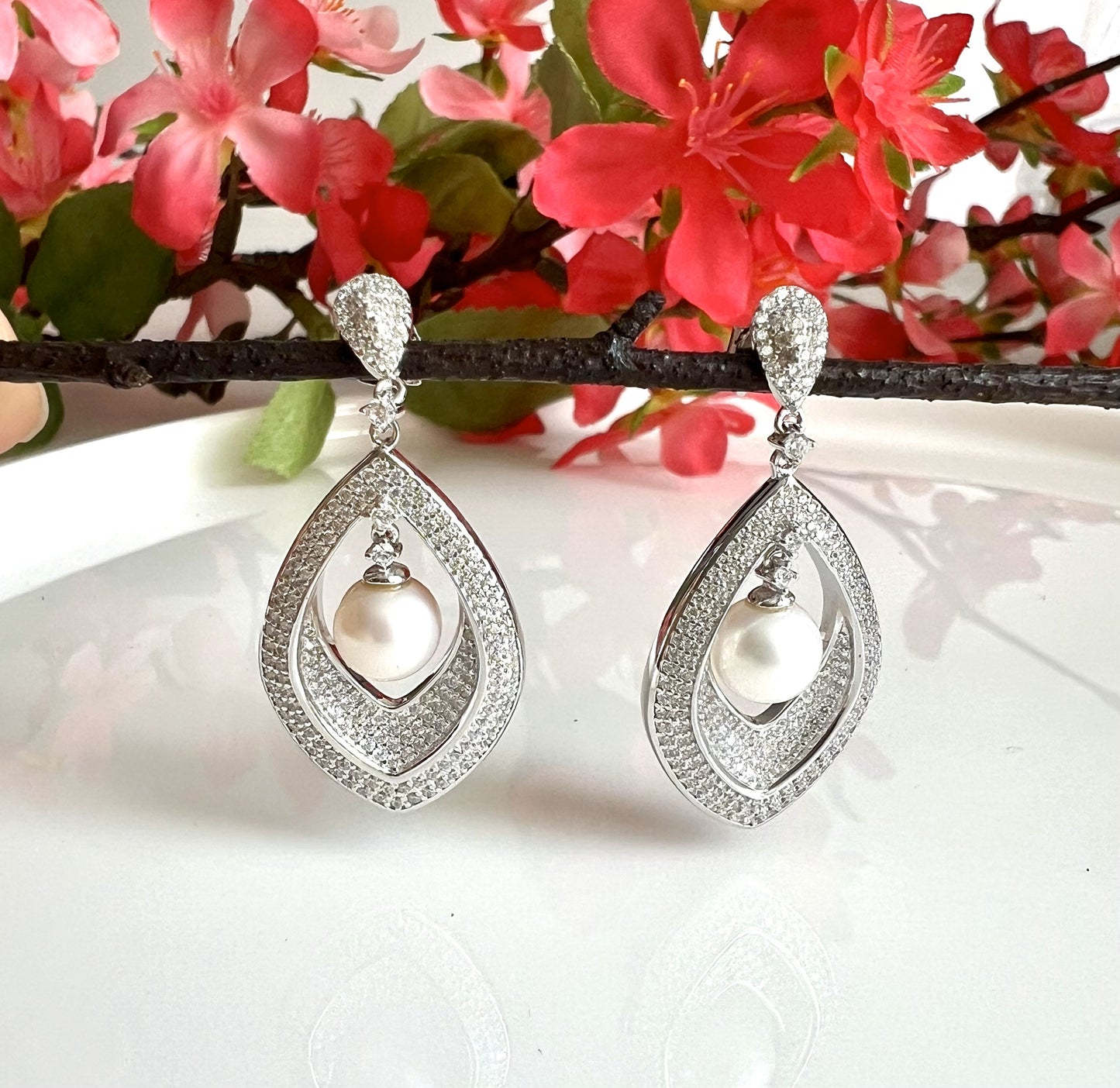 Pearl Drop Long Earrings