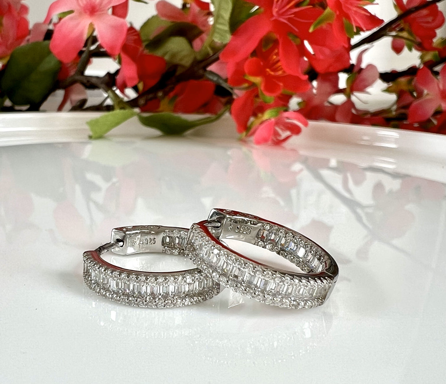 Diamond Round Hoops in 925 Silver