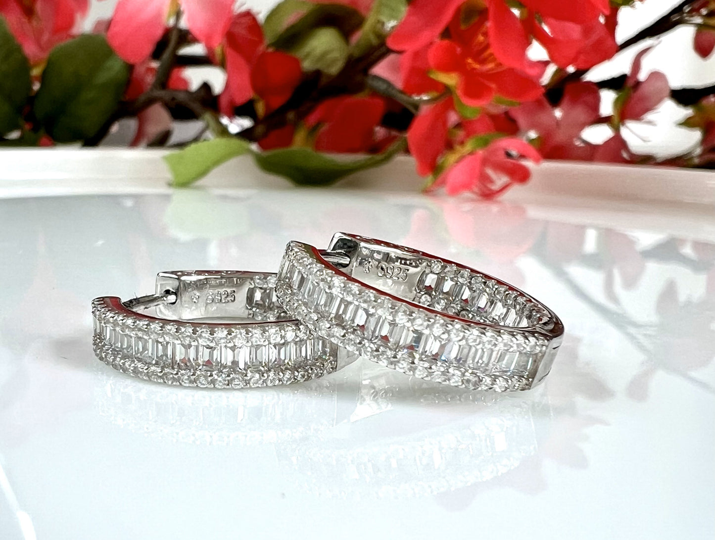 Diamond Round Hoops in 925 Silver