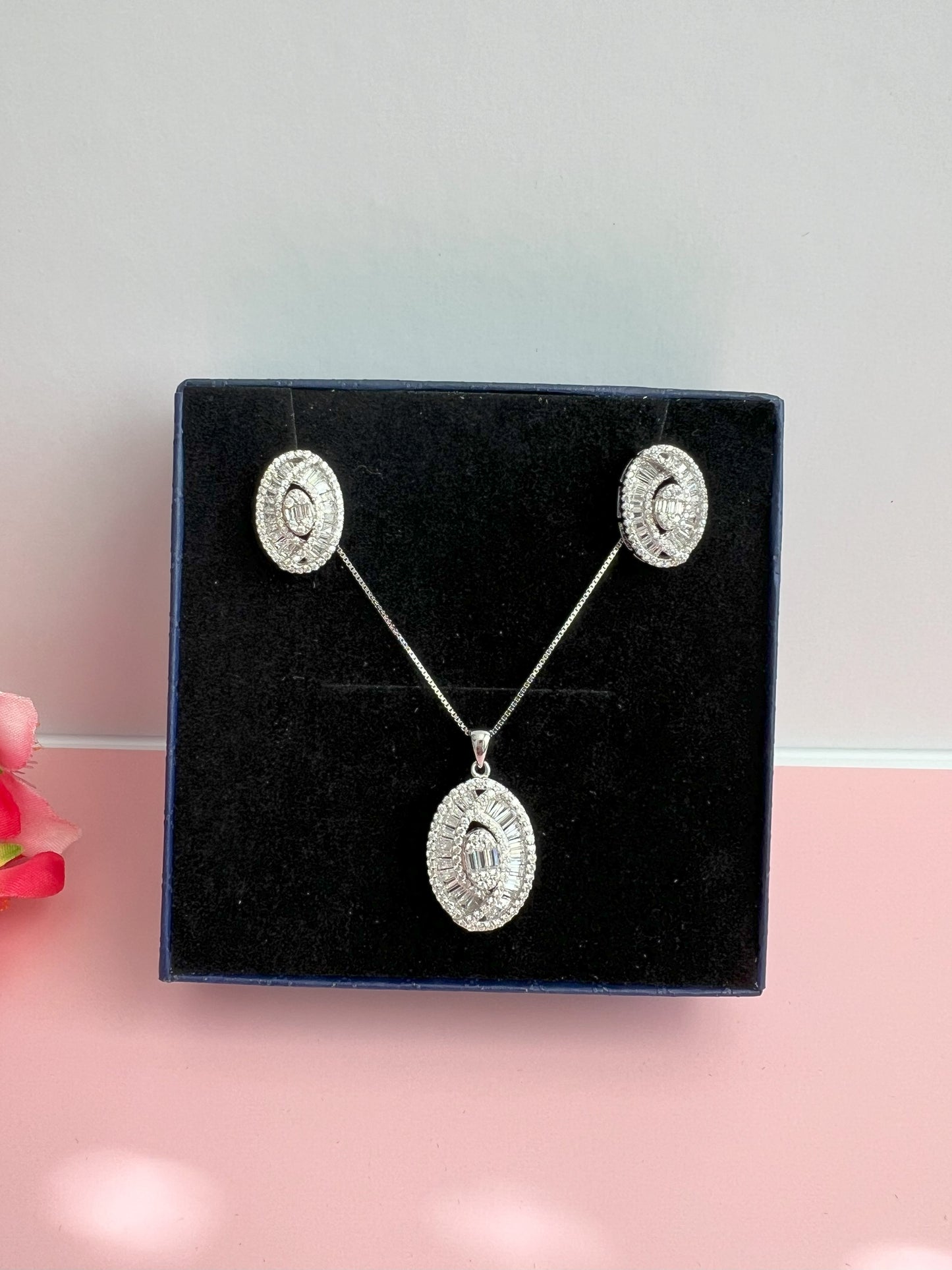 Diamond Baguette Pendant Set