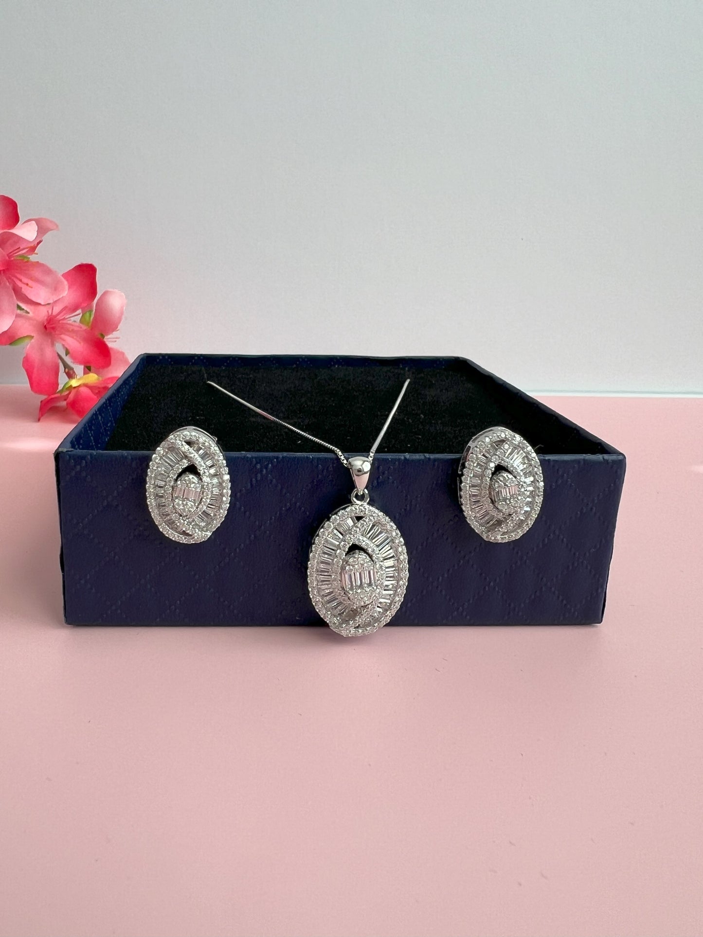 Diamond Baguette Pendant Set