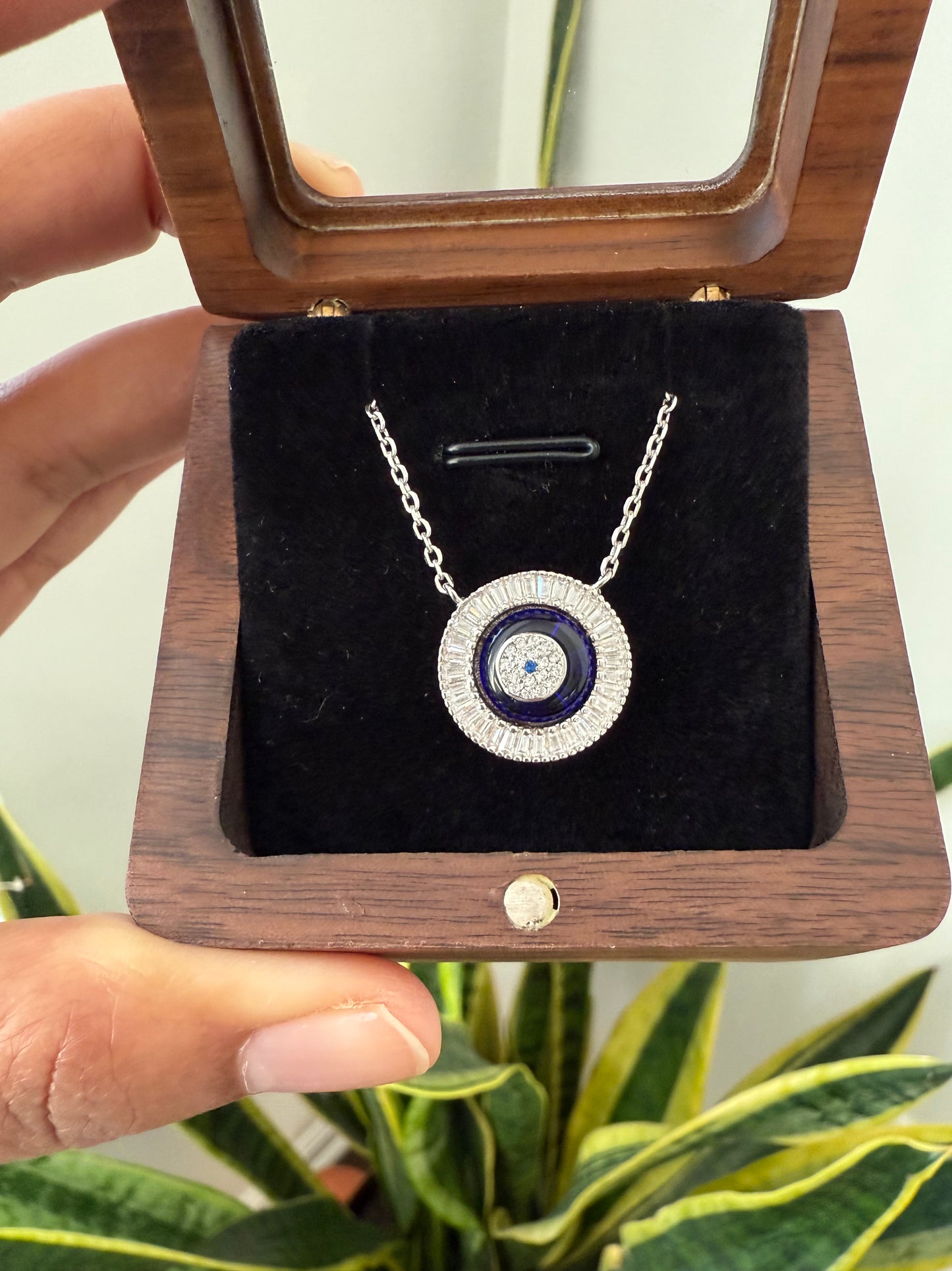 Diamond Studded Evil Eye Pendant with Chain