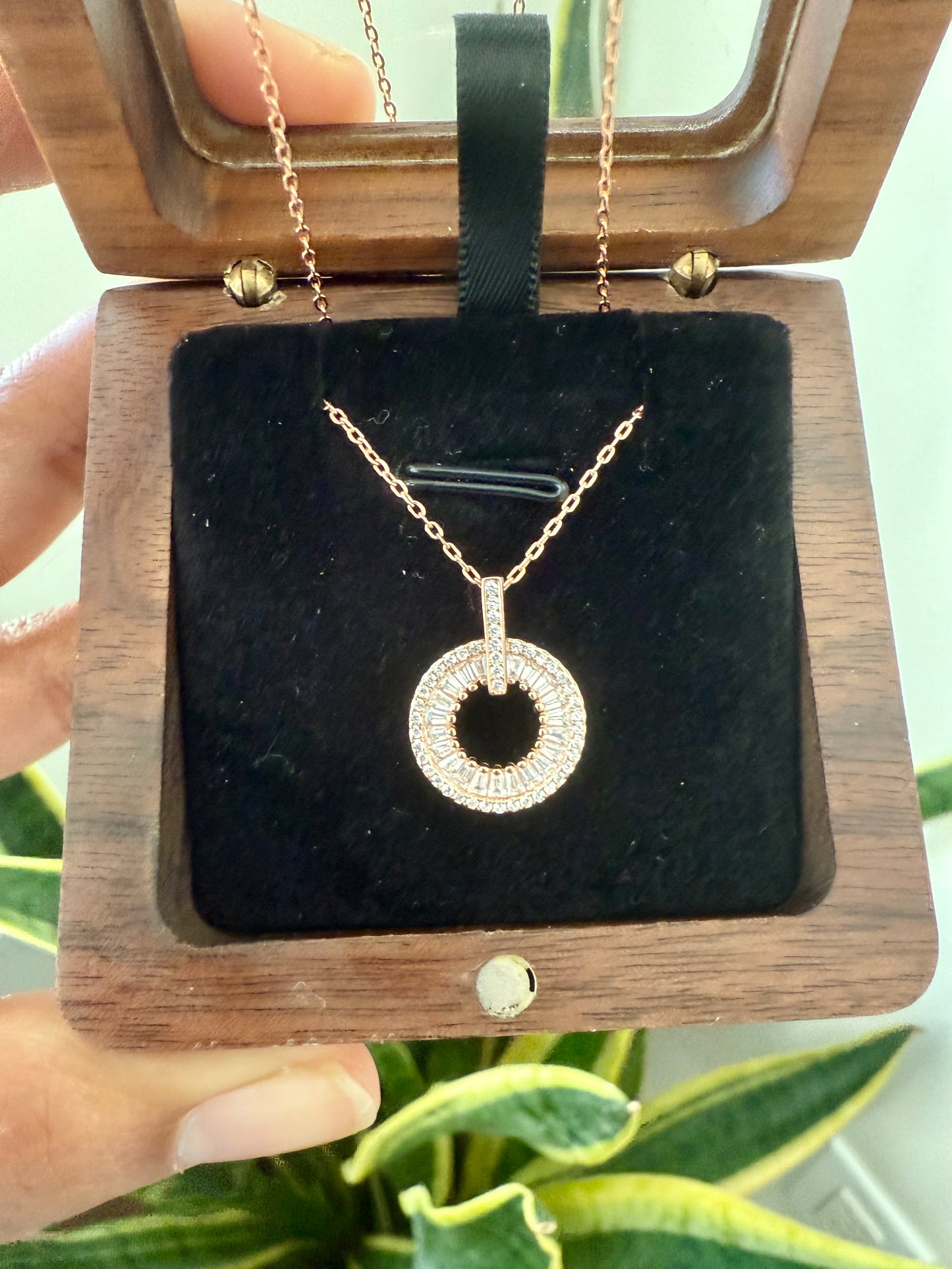 Ring of Love Diamond Pendant with Chain in Rose Gold Finish