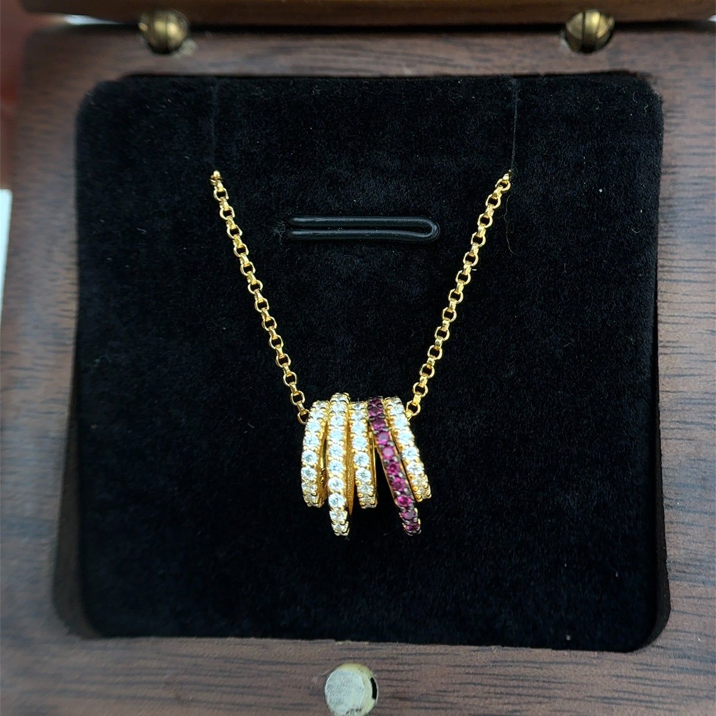 Vett Gold Finish Multi Colored Diamond Rainbow Pendant with Chain