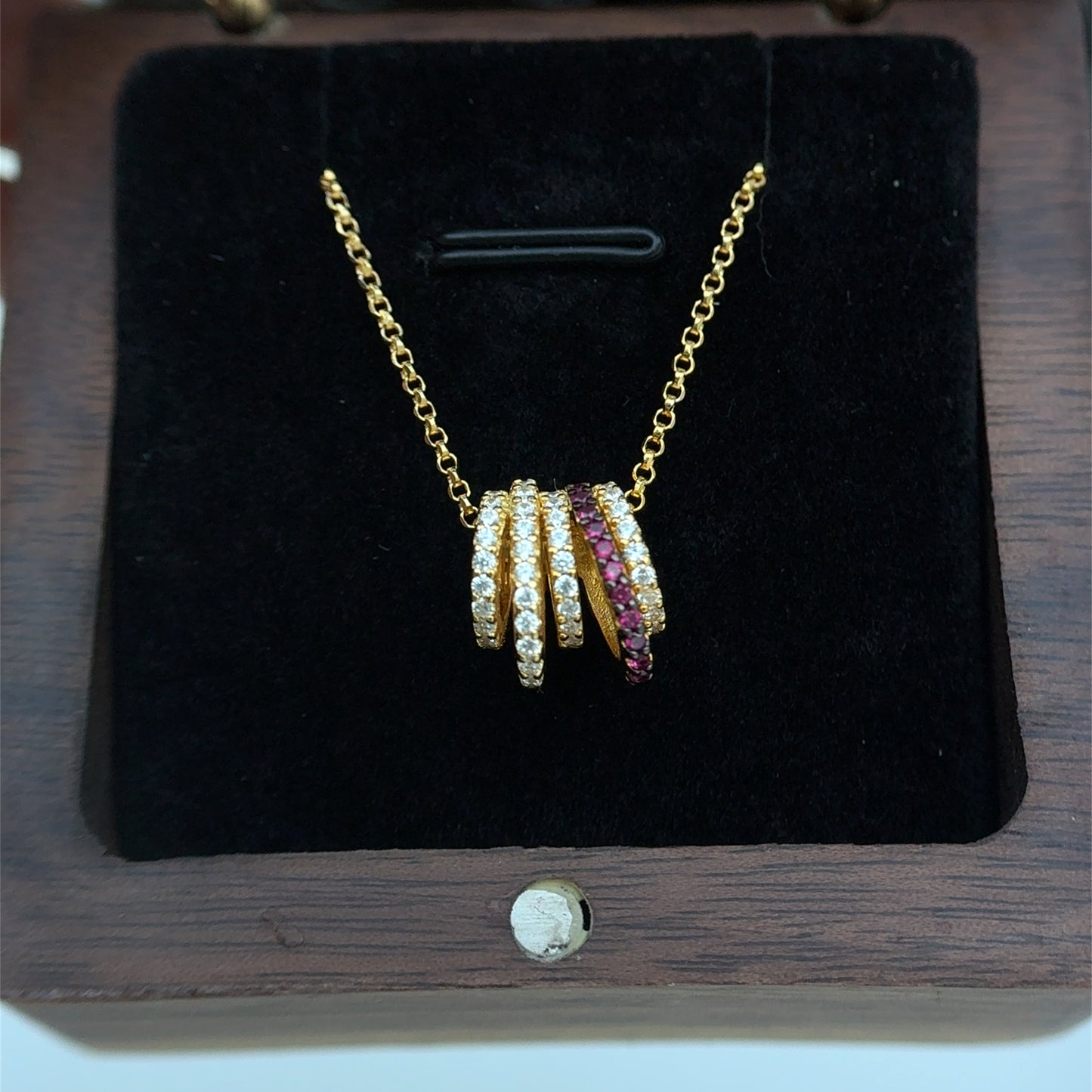 Vett Gold Finish Multi Colored Diamond Rainbow Pendant with Chain