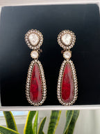 Red Polki Diamond Ethnic Earrings