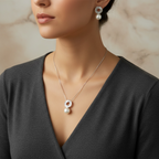 Luxury Brand Inspired ROMY Diamond & Pearl Pendant Set on pure 925 Silver
