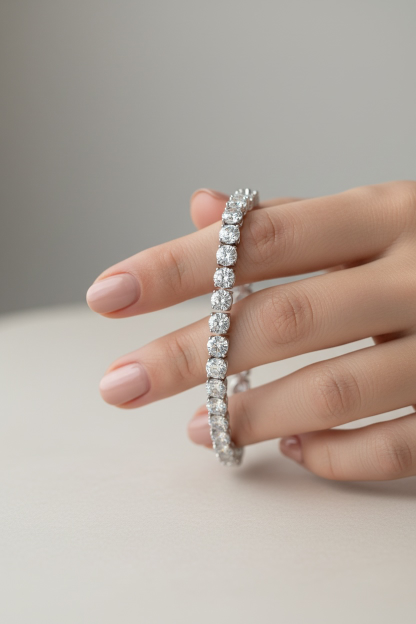 Athena 50 Pointer 50 Pointer Premium White Gold Finish Classic Solitaire Tennis Bracelet on Pure 925 Silver