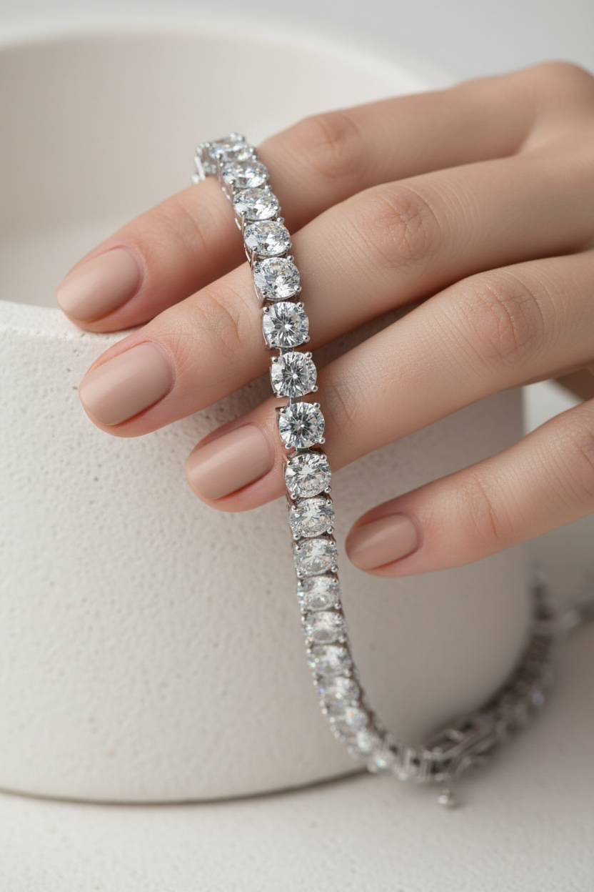 Athena 50 Pointer 50 Pointer Premium White Gold Finish Classic Solitaire Tennis Bracelet on Pure 925 Silver