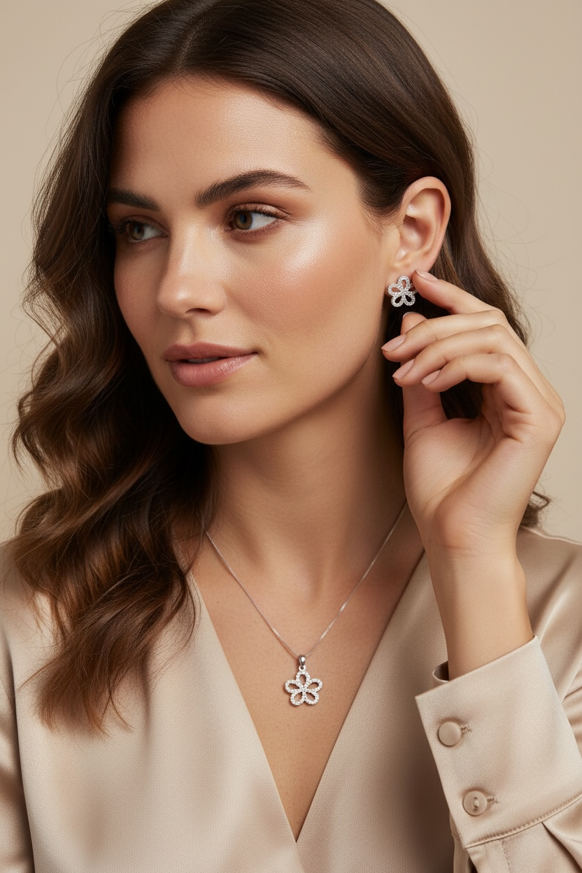 Blossom Floral Diamond Pendant Set on 925 Silver