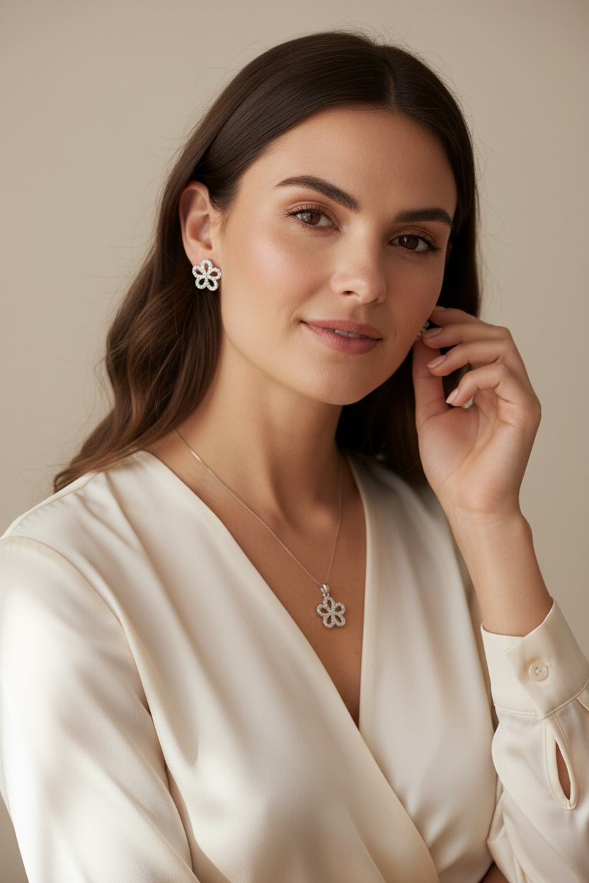 Blossom Floral Diamond Pendant Set on 925 Silver