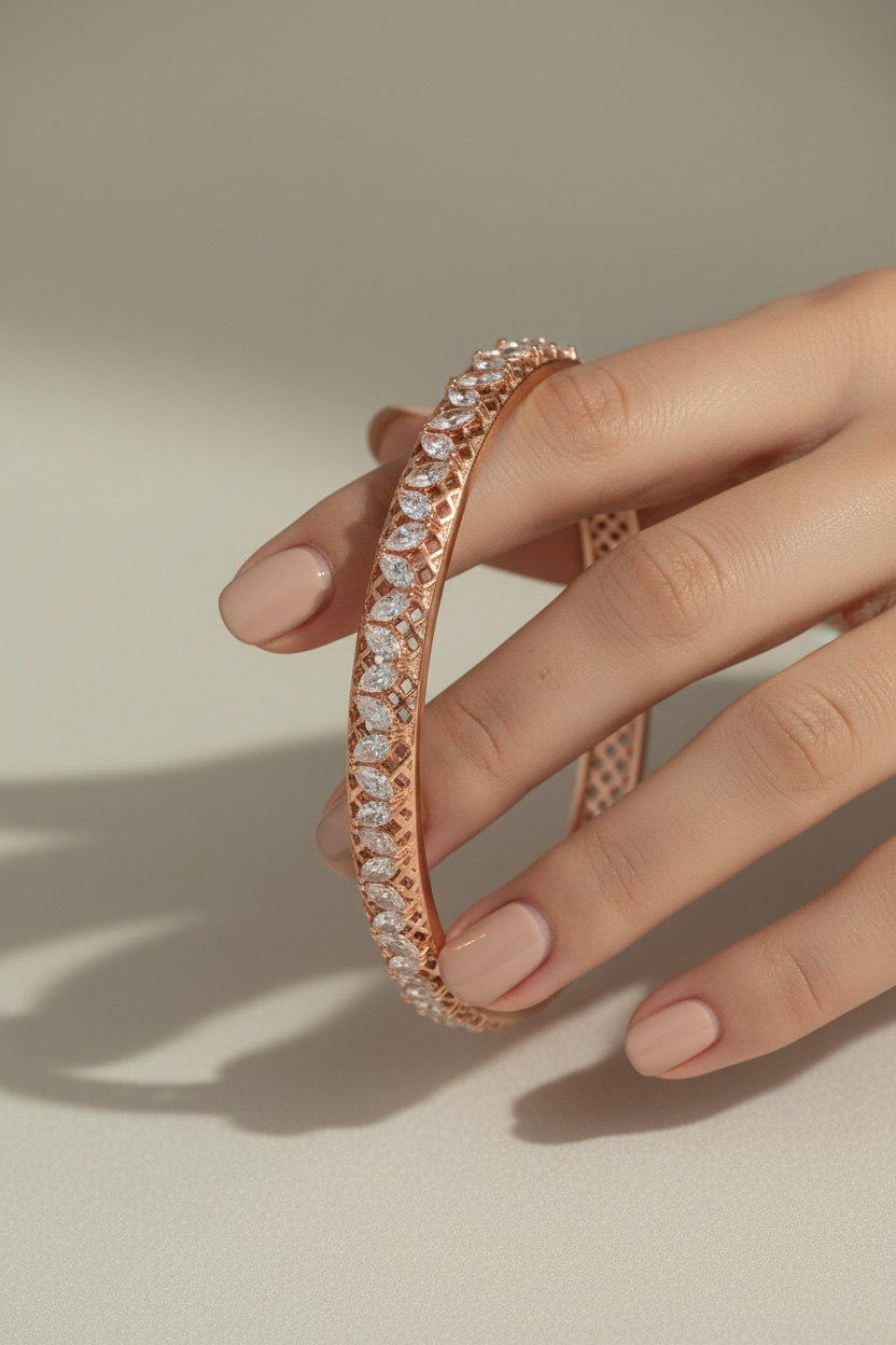 NOVA Rose Gold Finish Openable Bracelet on pure 925 Silver
