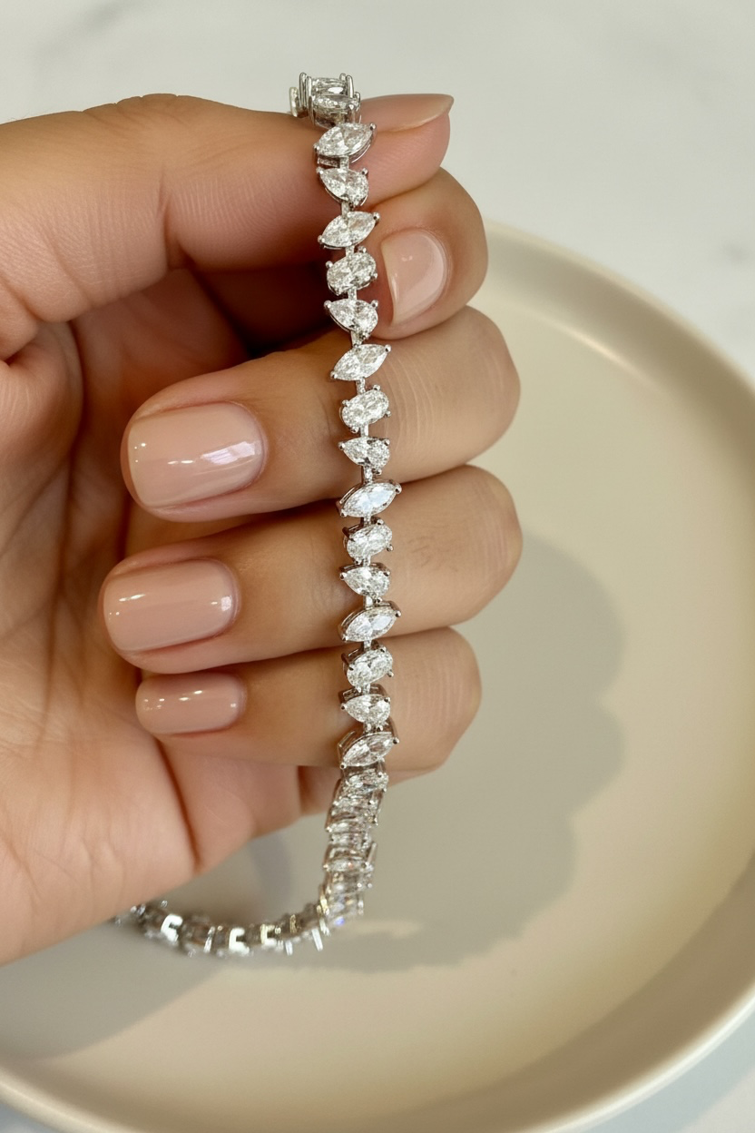 Premium Multi shape Solitaire FERN Tennis Bracelet on pure 925 Silver