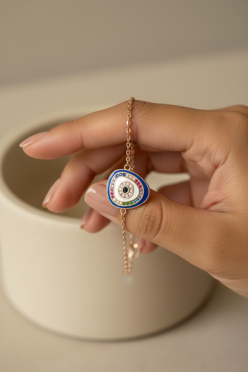 Rose Gold Finish Evil eye Bracelet on pure 925 Silver