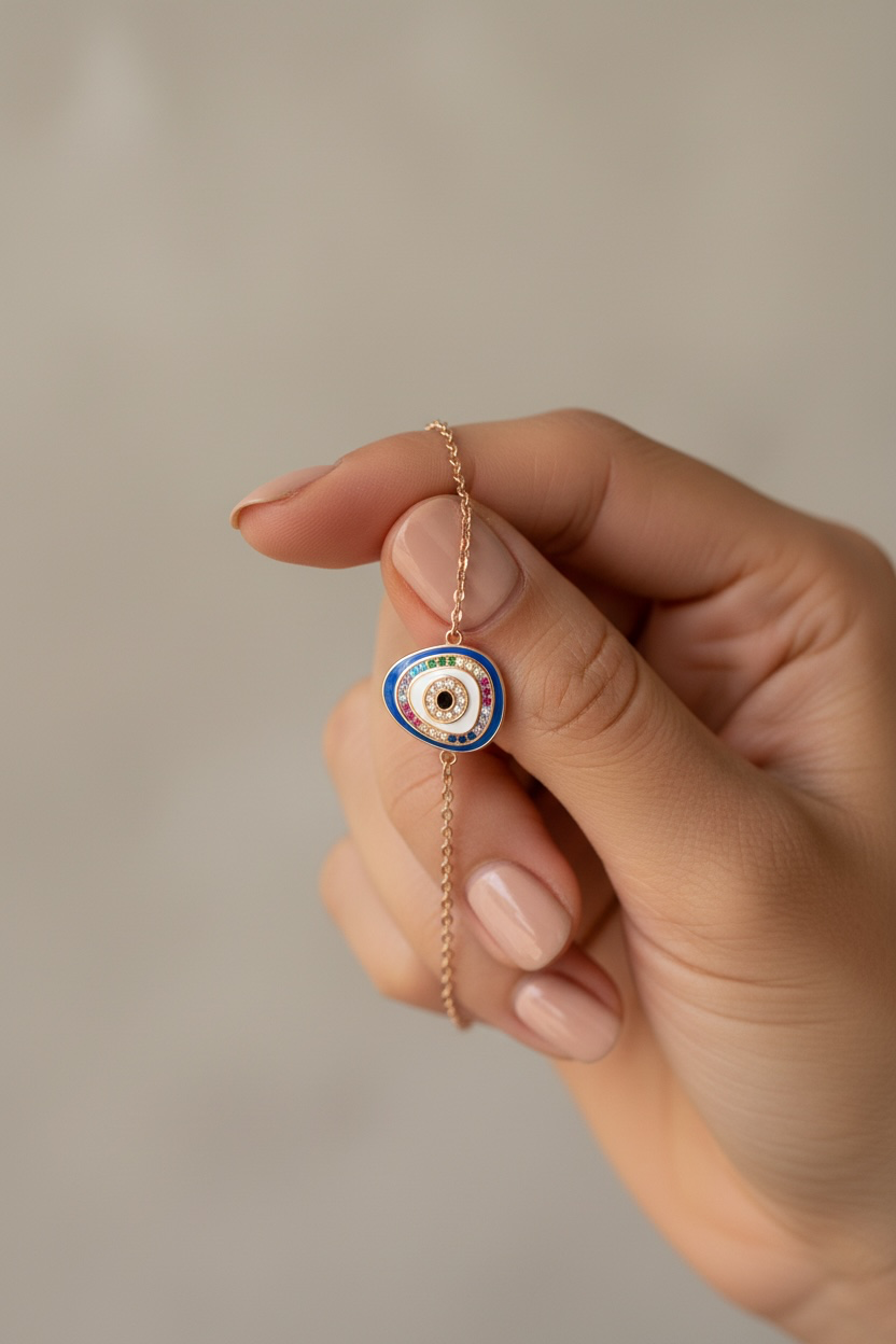 Rose Gold Finish Evil eye Bracelet on pure 925 Silver