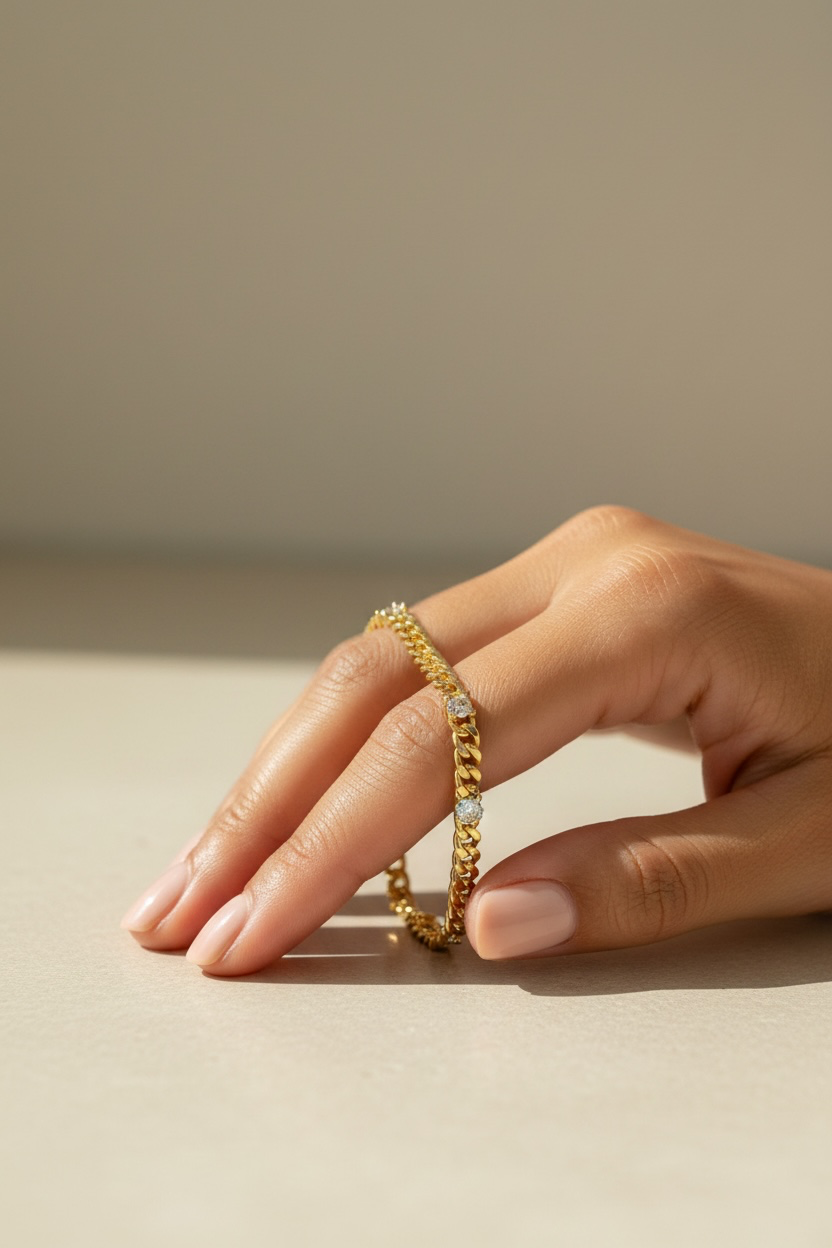 Cuban style Bracelet with engraved Diamonds in Pure 925 Silver