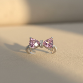 Pink Stone Bow Ring on 925 Silver