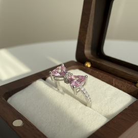 Pink Stone Bow Ring on 925 Silver