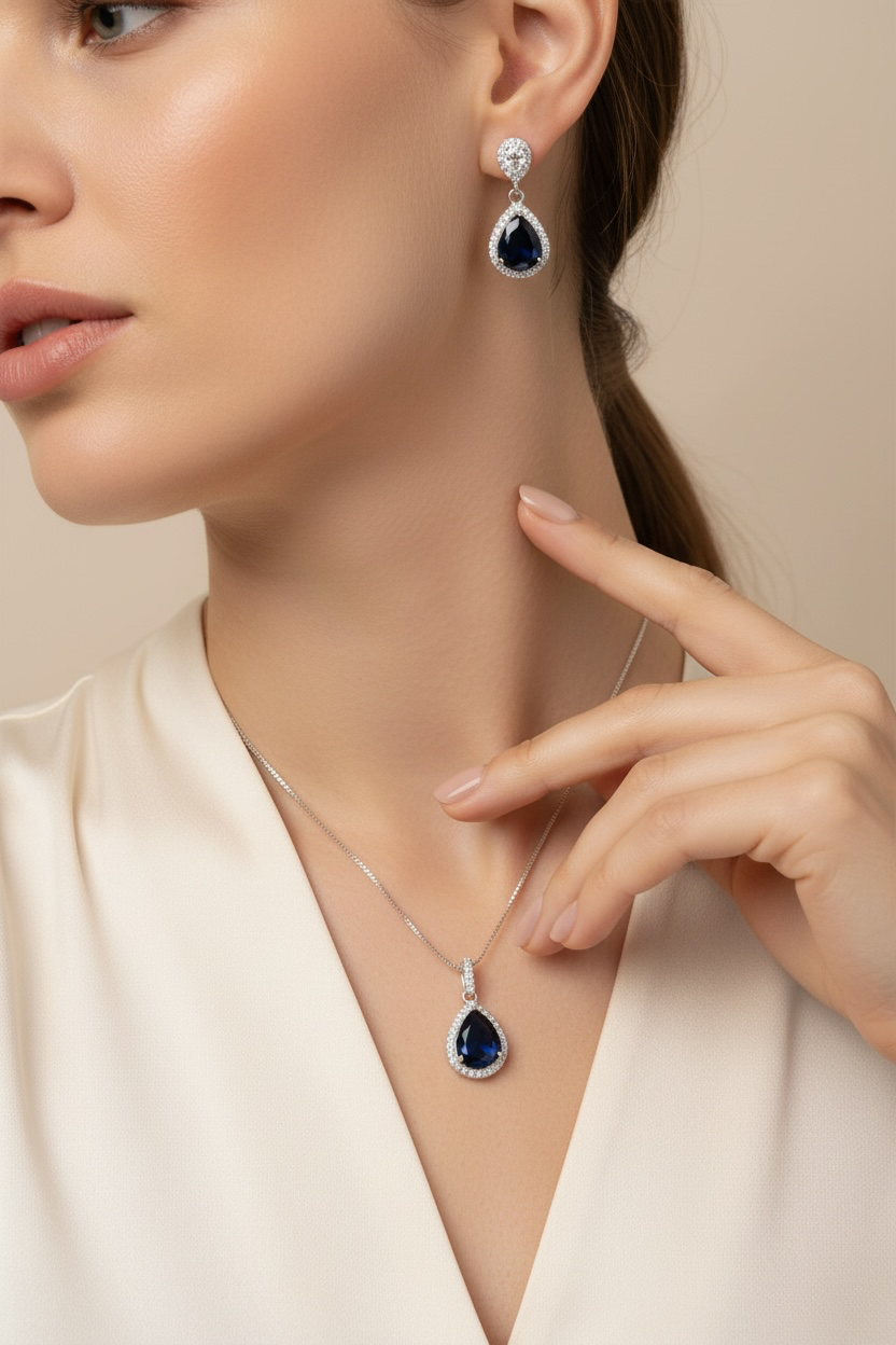 Calen Blue Sapphire Pendant Set on pure 925 Silver