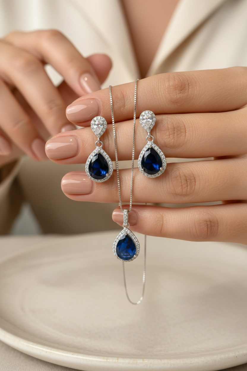 Calen Blue Sapphire Pendant Set on pure 925 Silver