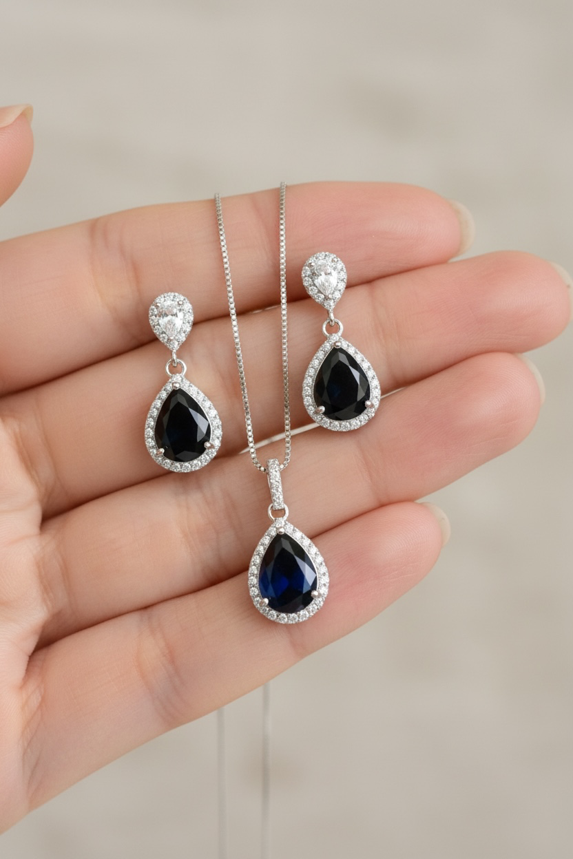Calen Blue Sapphire Pendant Set on pure 925 Silver