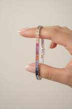 Celon Premium White Gold Finish Classic Multicolored Solitaire Tennis Bracelet on Pure 925 Silver
