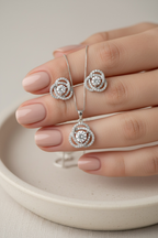 White Gold Finish Intertwined Cluster Solitaire EIRA Pendant Set on pure 925 Silver