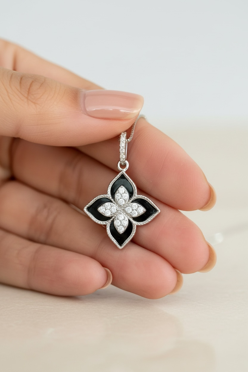 Premium Black Beauty Gina Pendant with Chain on Pure 925 Silver