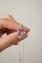Studded Rainbow Pendant with chain on pure 925 Silver