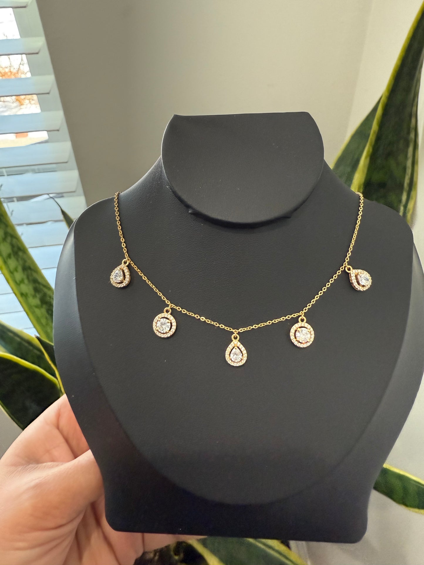 Drop and Round Cut Solitaire Charms Necklace on pure 925 Silver