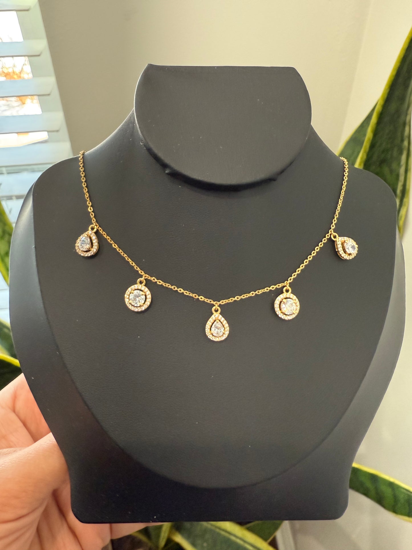 Drop and Round Cut Solitaire Charms Necklace on pure 925 Silver