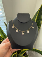 18K Gold Finish Drop and Round Cut Solitaire Charms Necklace on pure 925 Silver