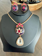 Handmade Polki Enamel Pendant set