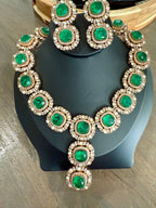 KAIRA Green Hydro Emerald Polki Necklace Set
