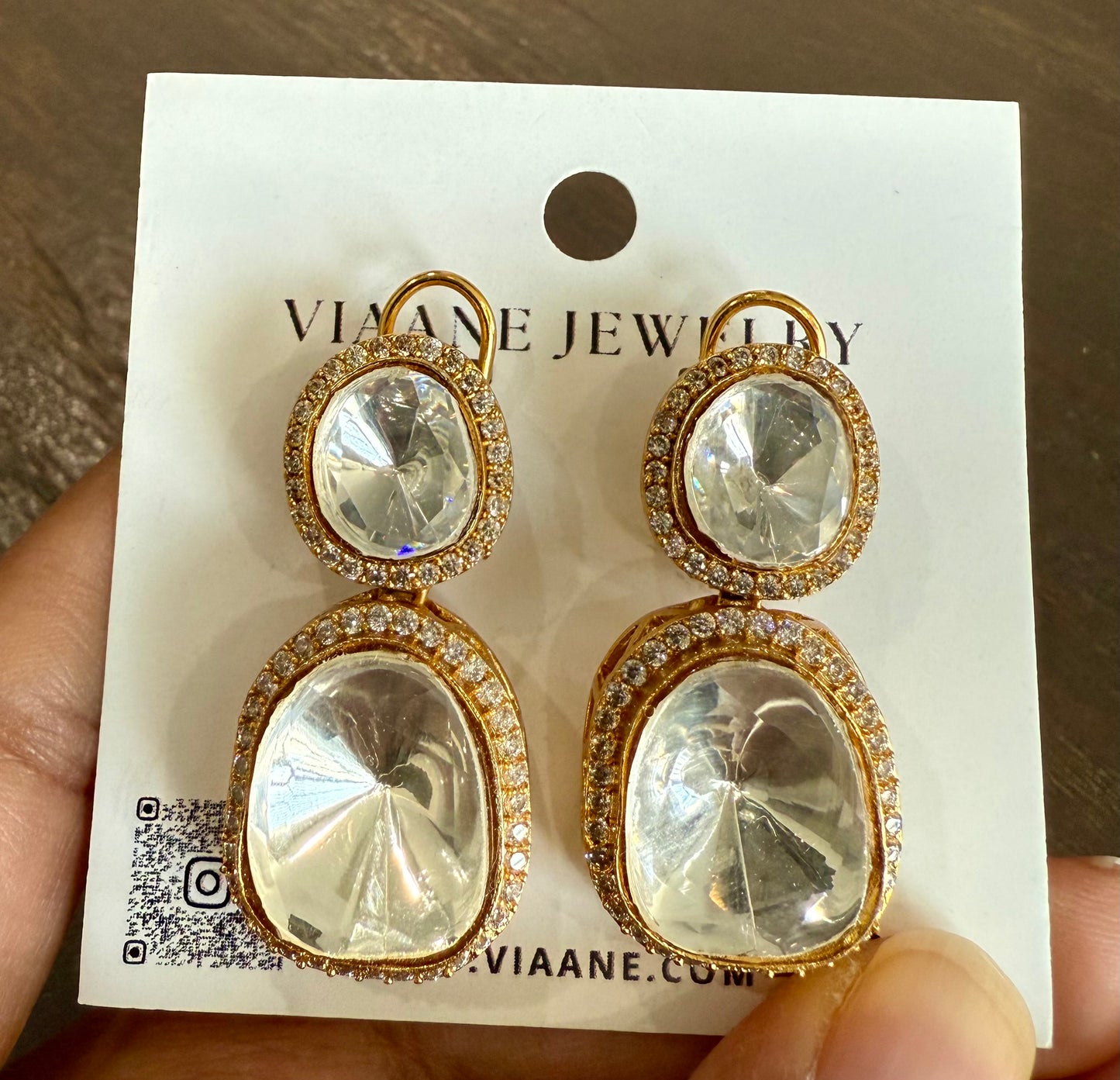 Gold Finish Double Layered Polki Earrings