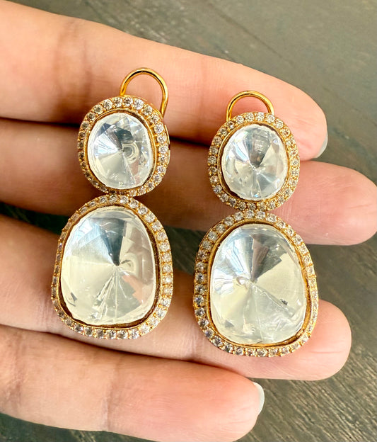 Gold Finish Double Layered Polki Earrings