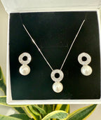 Luxury Brand Inspired Diamond & Pearl Pendant Set