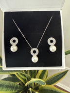 Luxury Brand Inspired Diamond & Pearl Pendant Set