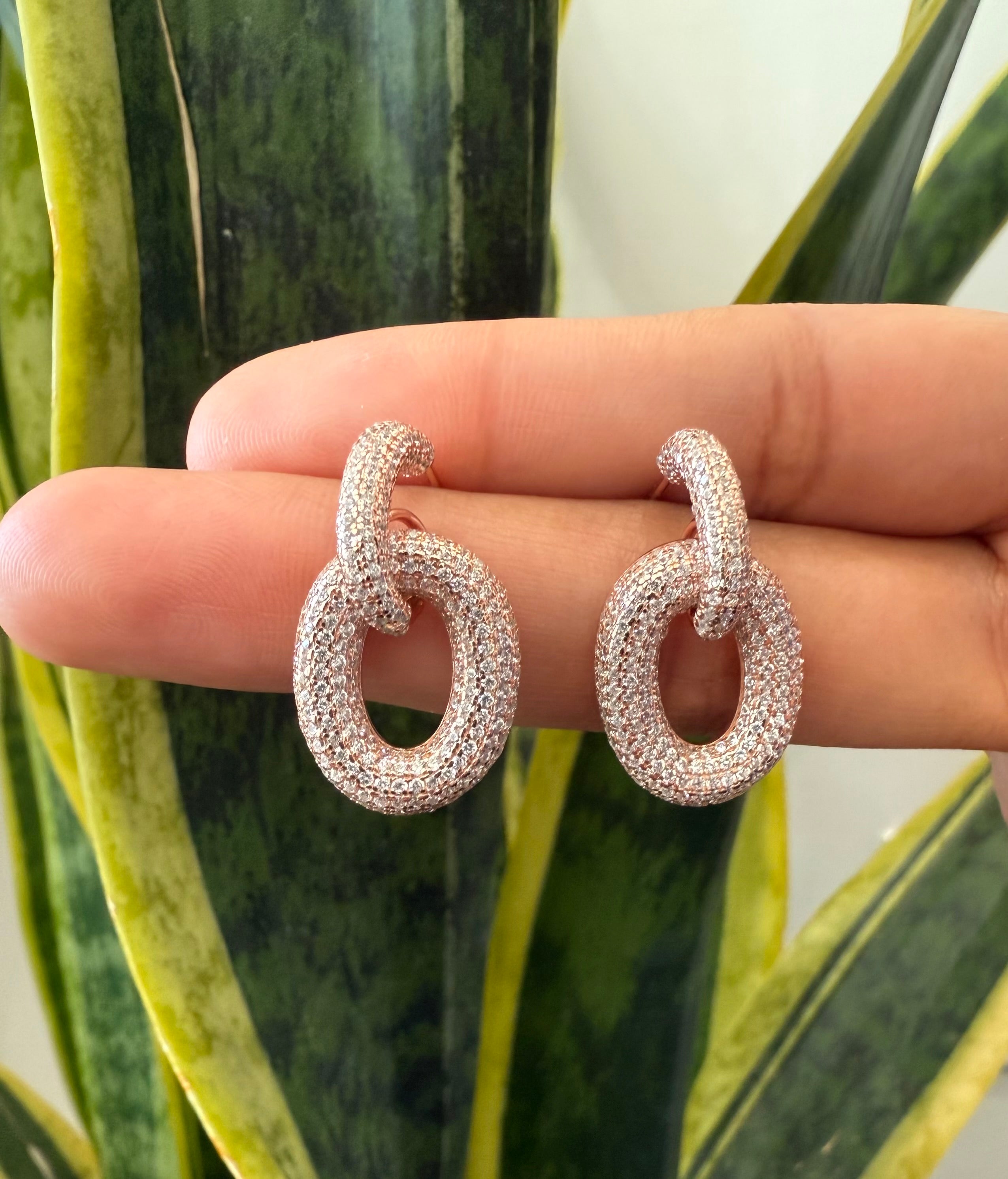 Rosegold entangled diamond studded hoops