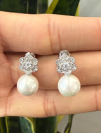 LIRA Fresh Water Pearl and Diamond Studs on pure 925 Silver