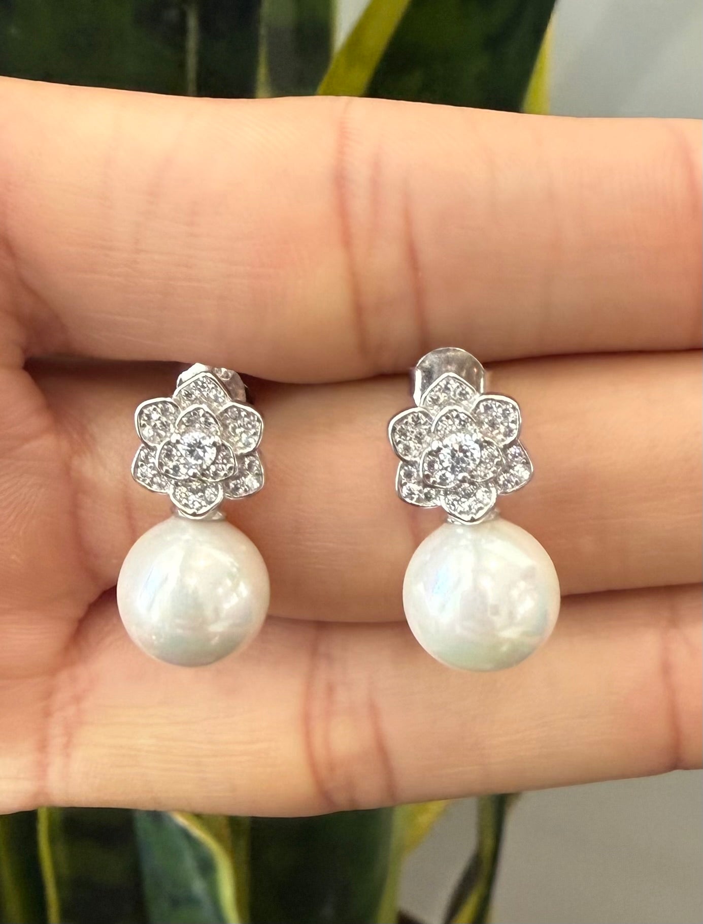 LIRA Fresh Water Pearl and Diamond Studs on pure 925 Silver