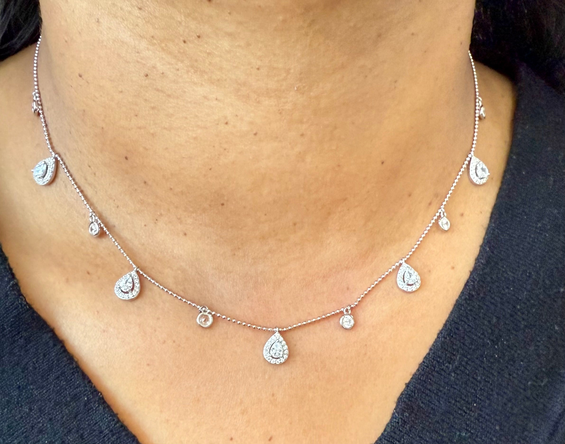 ELORA Drop shaped Charms Necklace on pure 925 Silver