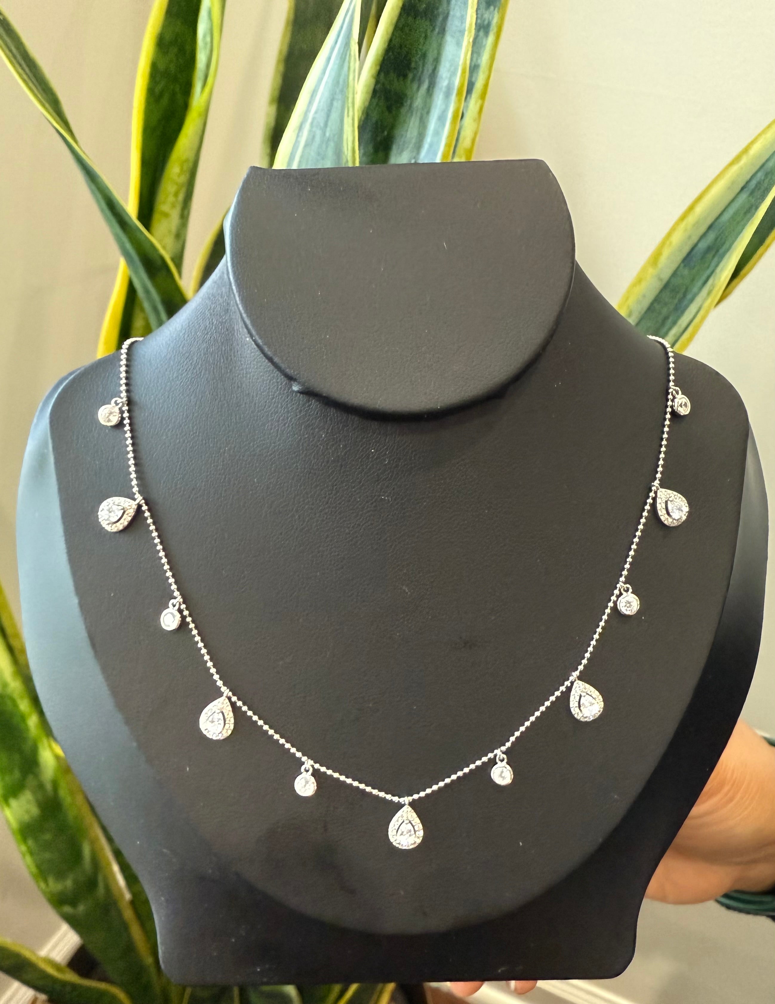 ELORA Drop shaped Charms Necklace on pure 925 Silver